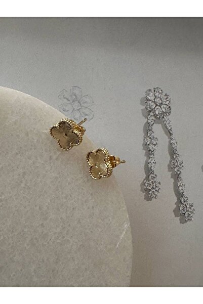 Esmeray Aksesuar Vip Seri Gold Renk Rodyum Kaplama Yonca Figürlü Küpe Genişli...