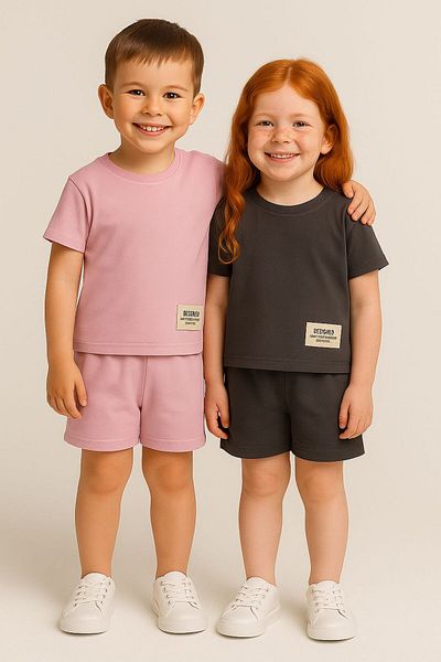 opheliateks Basic Girl-Boy Summer Shorts Set Crest-Anthracite