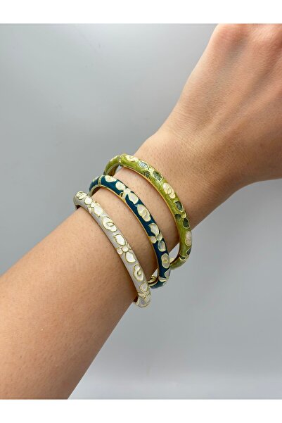 BYYEŞO Detay Çiçekli Çelik Kelepçe Mavi