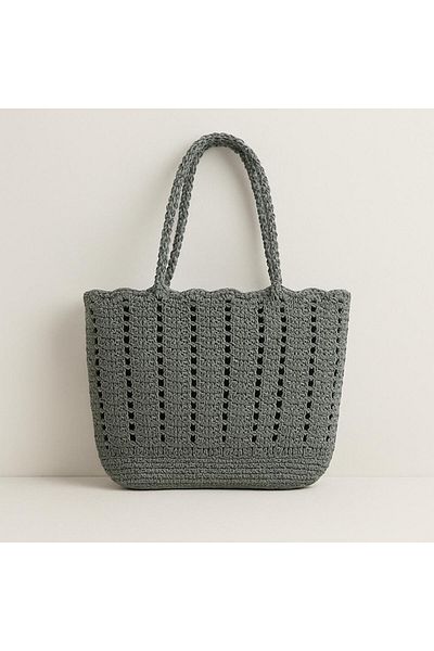 Lina Ahşap Diyarı Gray Straw Women's Bag Beach Bag Shoulder Bag