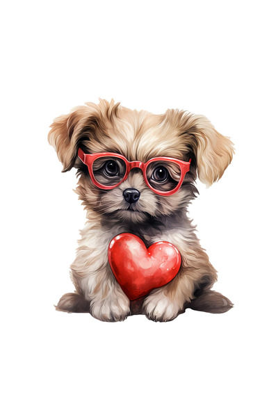 INOVATIX Set de 8 piese, autocolant Shih Tzu cu ochelari și inimă roșie, INOV...