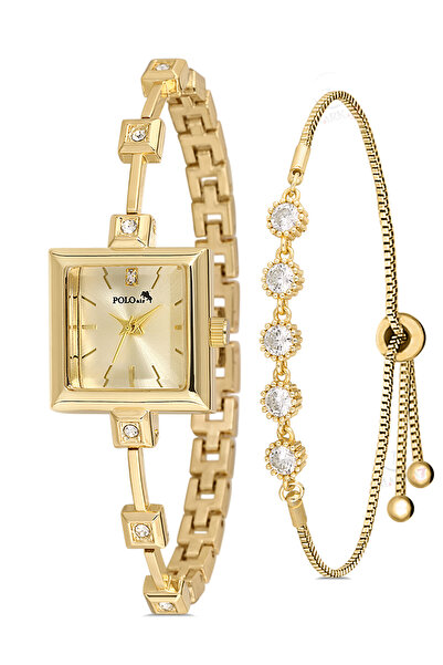 Polo Air Kare Kasa Taşlı Kordon Kadın Kol Saati Zirkon Taşlı 5 Taş Bileklik K...
