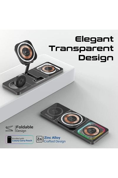 Promate 3-in-1 Multi-Use Transparent Wireless Charging Pad Compatible with MagSafe Technology