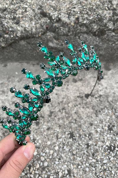 Hobigram Elvira Green Bridal Henna Crown Special Occasion Accessory Women's Crown Hair Accessory – Crown, Crystal Stone