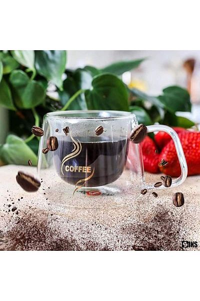 SIKS Set of 4 SIKS Glass Mugs, Double Walled, Heat Resistant, Coffee Model, Capacity 200 ML, Transparent