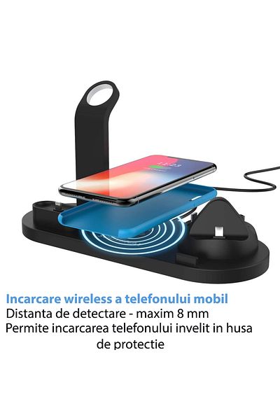 ZEQAS Încărcător Wireless 4 în1 Negru 10W – Telefon, Smartwatch & Căști