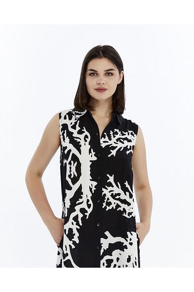 Nehir tekstil Women's Sleeveless Pocket Button Collar Summer Shirt Dress