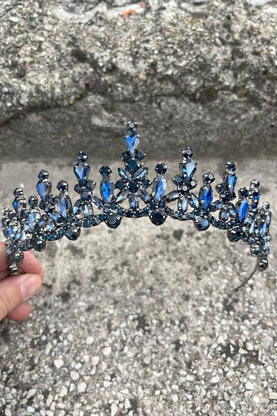 Hobigram Elvira Navy Blue Bridal Henna Crown Special Occasion Accessory Women's Crown Hair Accessory – Crown, Crystal Stone