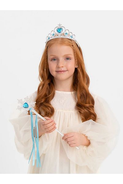 merland benvecocuk Frozen Elsa Blue Heart Crown and Snow Themed Wand Set