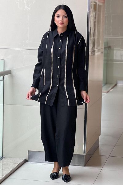 Ghisa Linen Suit with Shirt and Waterway Patterned Trousers