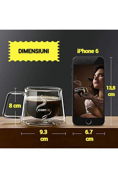 SIKS Set of 4 SIKS Glass Mugs, Double Walled, Heat Resistant, Coffee Model, Capacity 200 ML, Transparent