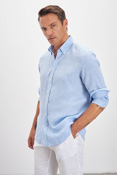 Paşahan Lapel Button Comfort Fit 100% Linen Men's Shirt