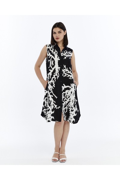 Nehir tekstil Rochie cămașă de vară fără mâneci pentru femei, cu buzunare și guler cu nasturi