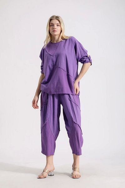 SUMEF Muslin Bottom Top Women's Set-Purple