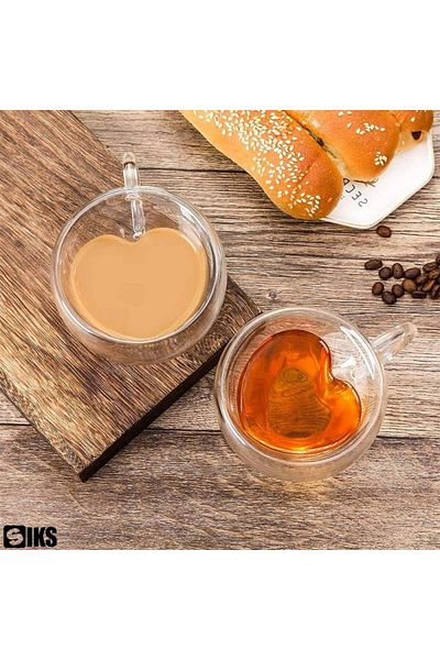 SIKS Set of 4 SIKS Double-Walled Glass Mugs, 4 Round Glass Saucers, Capacity 250 ML, Transparent