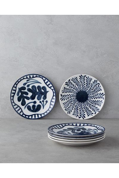 English Home Via Porcelain 6-Piece Cake Plate 21 cm White - Navy Blue