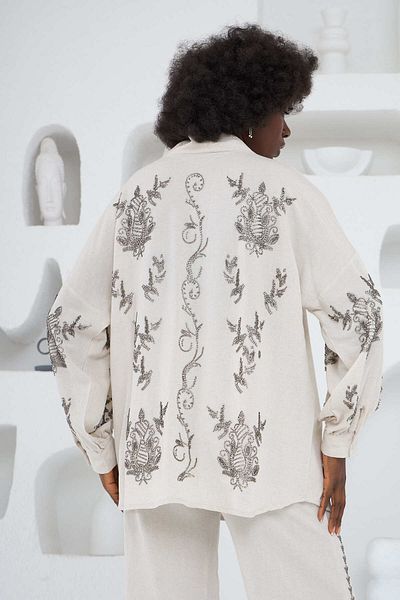 MİA NOURA Women's Kimono Back and Sleeves with Beadwork Pants Front with Beadwork Kimono Pants Set