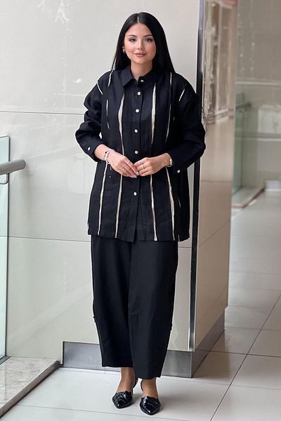 Ghisa Linen Suit with Shirt and Waterway Patterned Trousers