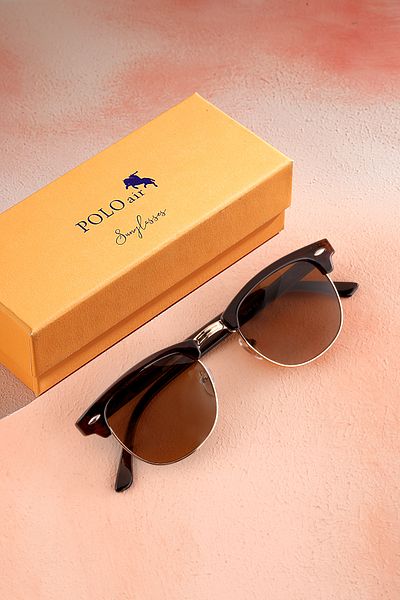 Polo Air Unisex Sunglasses Uv400 Protection Bay Glass Brown and Frame Gold Plg-2100C2