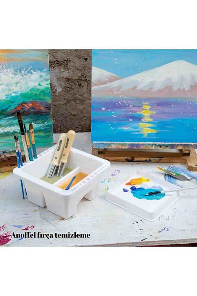Anoffel Brush Cleaning and 9-Chamber Palette 1 Piece of 18-Piece Painting Brush Holder Paint Brush Cleaner with Cover
