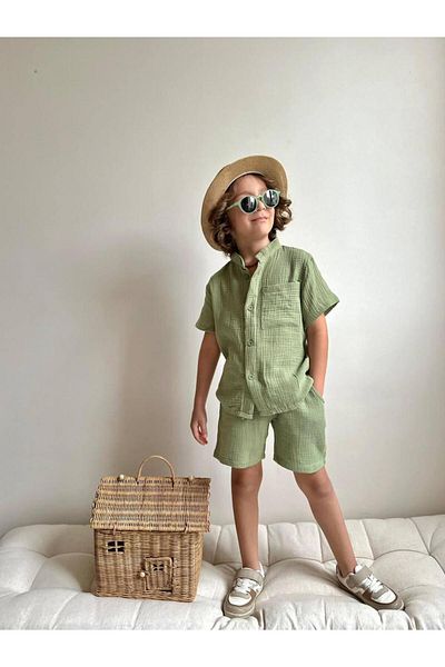 YİGİT BUTİK Yigit Boutique Boys' Set with Muslin Fabric Shorts