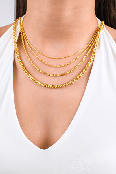 Side Gold Kuyumculuk 14 Ayar Kırmızı Altın Halat Kolye (2MM - 45 CM)