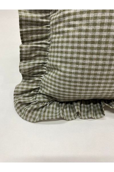 LILYUM Cotton Linen Gingham Patterned Ruffle Pillow Case – 50X70 cm (1 Piece)