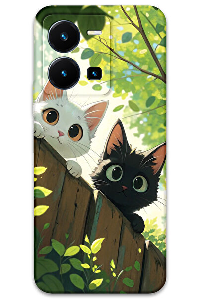 Gramaphone Vivo Y22s Uyumlu Kedi Desenli Telefon Kılıfı + Ekran Koruyucu - 5785