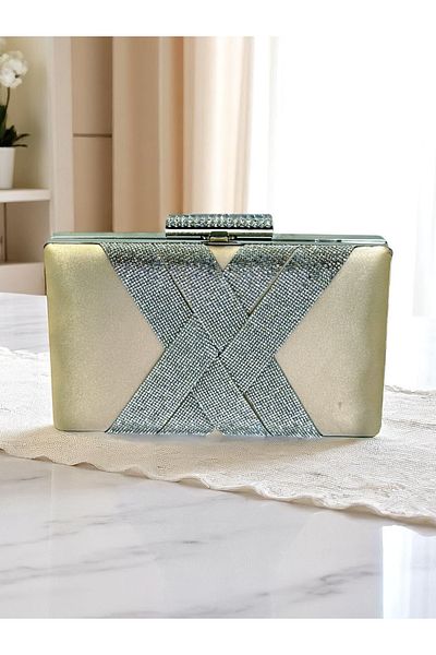 Biçanta Skin Nude Color Satin Silver Crystal Stone Handmade Special Production Women's Evening Dress Bag