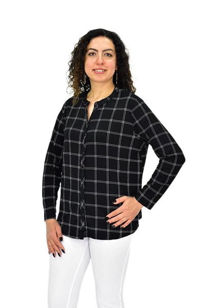 wearon tekstil Women's Black Long Sleeve Button Blouse Bgl-St04681