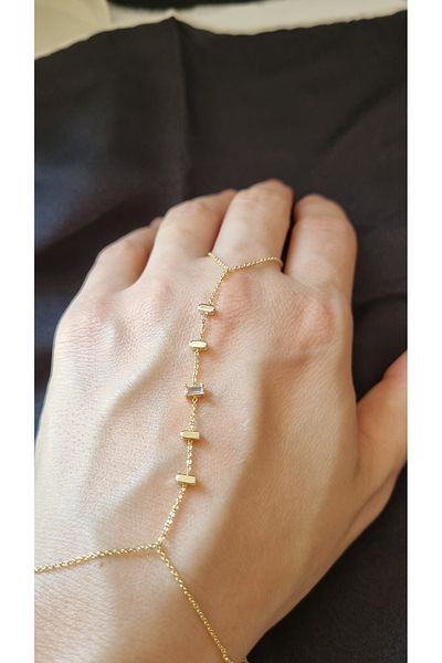 AKSESUARIM Stylish, Baguette Cut Zircon Stone Detail, Durable, Antiallergic, Non-Tarnishing Steel Shammeran