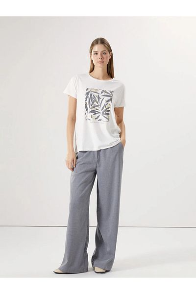 LC Waikiki Lcwaikiki Classic Ecru Crew Neck Printed Women's T-Shirt