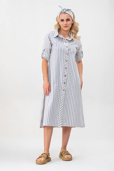 Bold & Young Women's Pocket Striped Cotton Button Slit Shirt Dress