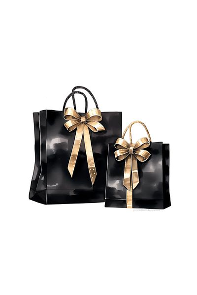 INOVATIX Set of 8, Sticker Black gift bags with gold bow, INOVATIX®. 6 cm