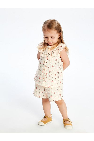 LC Waikiki Lcw Crew Neck Floral Baby Girl Blouse and Shorts 2-Piece Fast Fashion