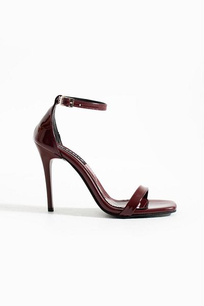 es exello Tokyo Thin Heeled Single Strap Burgundy Patent Leather Shoes