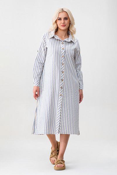 Bold & Young Women's Pocket Striped Cotton Button Slit Shirt Dress