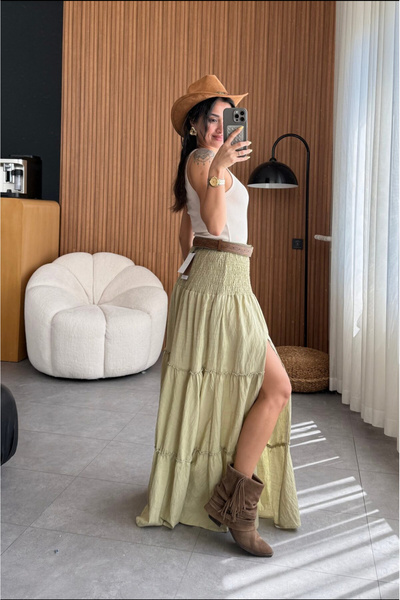 Bak'ap Fusta lungă boemă Pinterest premium cu talie elastică și detaliu cu fantă