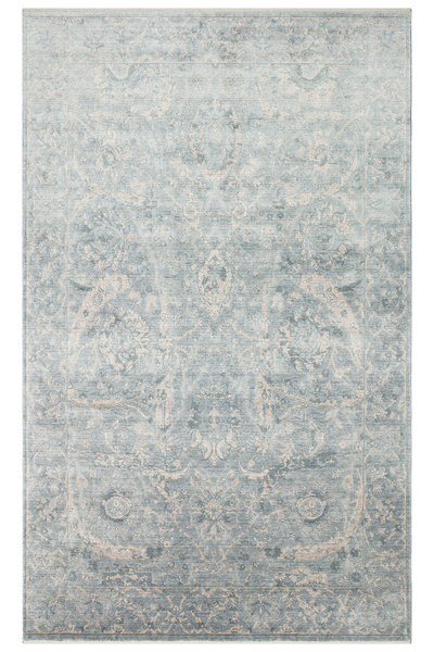 Vog Halı Atlas Serisi Halı Bej Mavi Uşak Desen Saçaklı Lyocell Dokulu Özel Te...