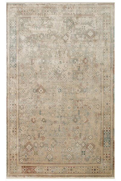 Vog Halı Toscana Etnik Desenli Bej Vintage OverDyed Klasik Dokuma Rayon Visko...