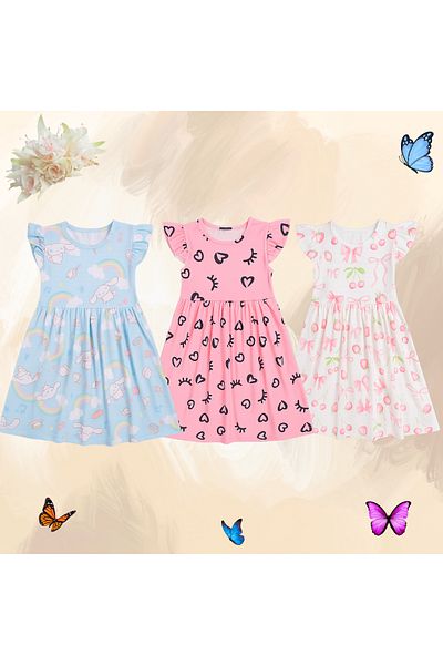 Fox Moda Girl's Flared Sleeve 3-Piece Dress