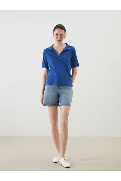 LC Waikiki Lcwaikiki Classic Blue Polo Neck Women's T-Shirt