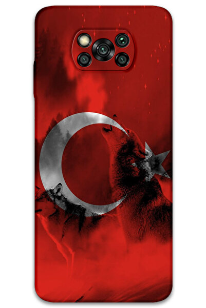 Gramaphone Poco x3 Pro Uyumlu Türk Bayrağı Desenli Telefon Kılıfı + Ekran Kor...