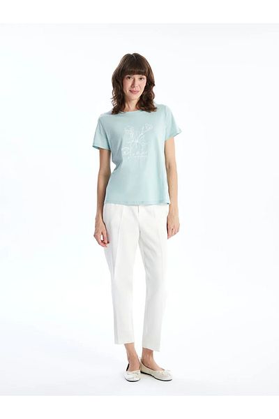 LC Waikiki Lcwaikiki Classic Green Crew Neck Printed Women's T-Shirt