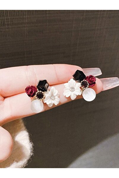 Shisa Jewel Renkli Çiçek mor-siyah-beyaz Küpeler Opal Taş Yaz Kulak Takı Aksesuarları Kadınlar için(06)