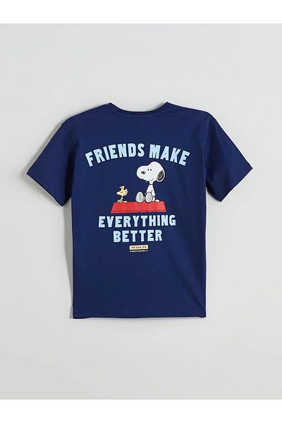 LC Waikiki Xside Navy Blue Crew Neck Snoopy Printed Women's T-Shirt