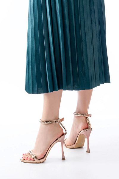 TB Terzi Bey Women's Platform Heeled Slippers with Rose Stone Accessories