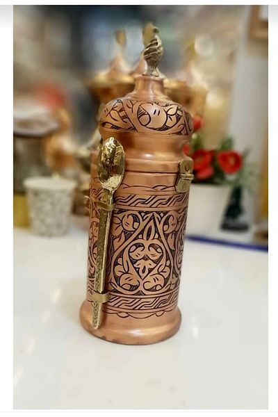 Ustası Antepte Copper Storage Container Copper Coffee Storage Box Copper Spice Box Stylish Design Hammered Copper