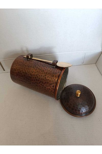 Ustası Antepte Copper Storage Container Copper Coffee Storage Box Copper Spice Box Stylish Design Hammered Copper