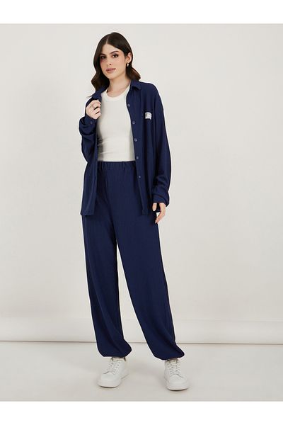 Styli Textured Shirt with Patch Details and Relaxed Fit Joggers Co-Ords